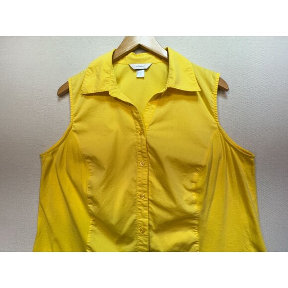CJ Banks Womens Sleeveless Button-Down Blouse Size 1X Yellow Relaxed Collared - Picture 4 of 10